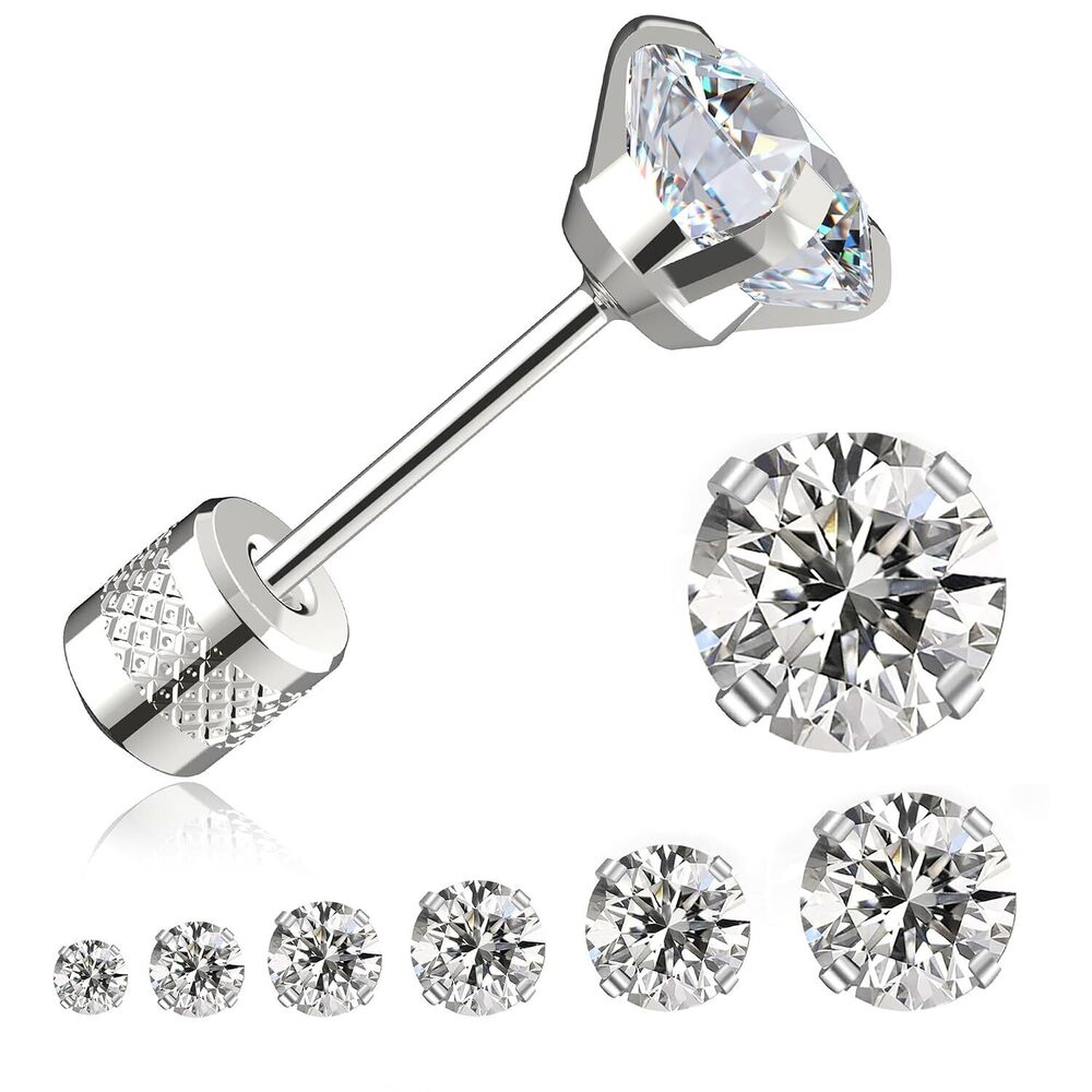 Threadless Flat Back Stud Earrings, 6 Pairs Titanium Hypoallergenic Earrings for